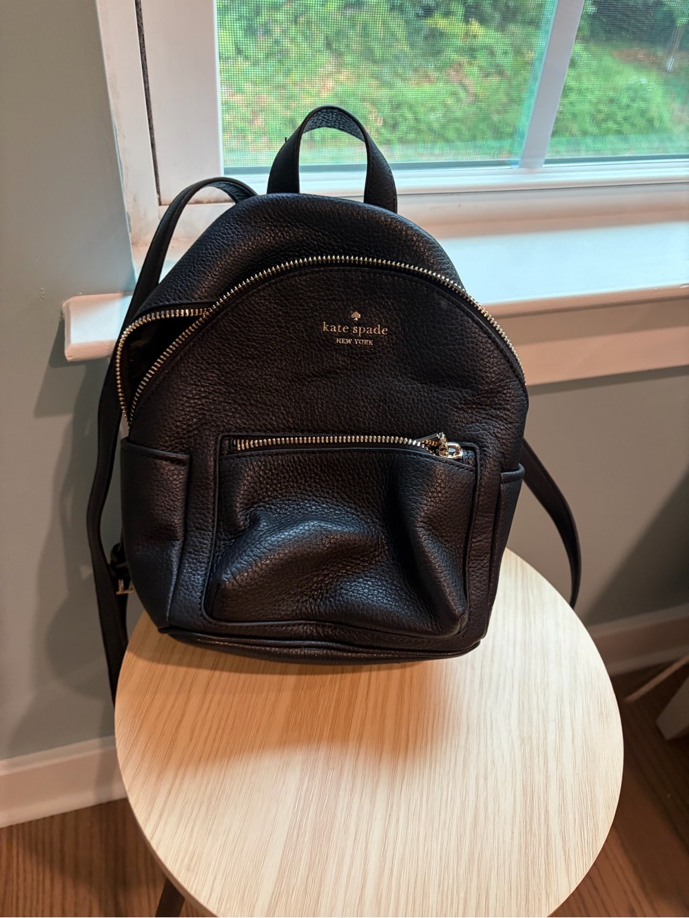 kate spade Black Pebbled Leather Mini Backpack with Front Pocket